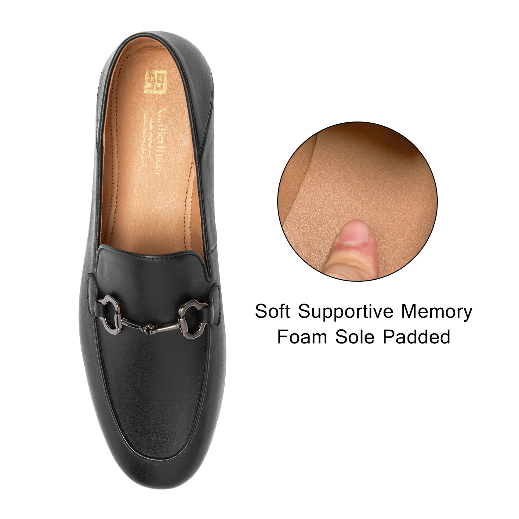 AiciBerllucci Women's Leather Loafer,Casual Loafers Shoes, Slip on Loafers Shoes for Women,Soft Comfort Flat Loafer Shoes for Ladies Black COCO