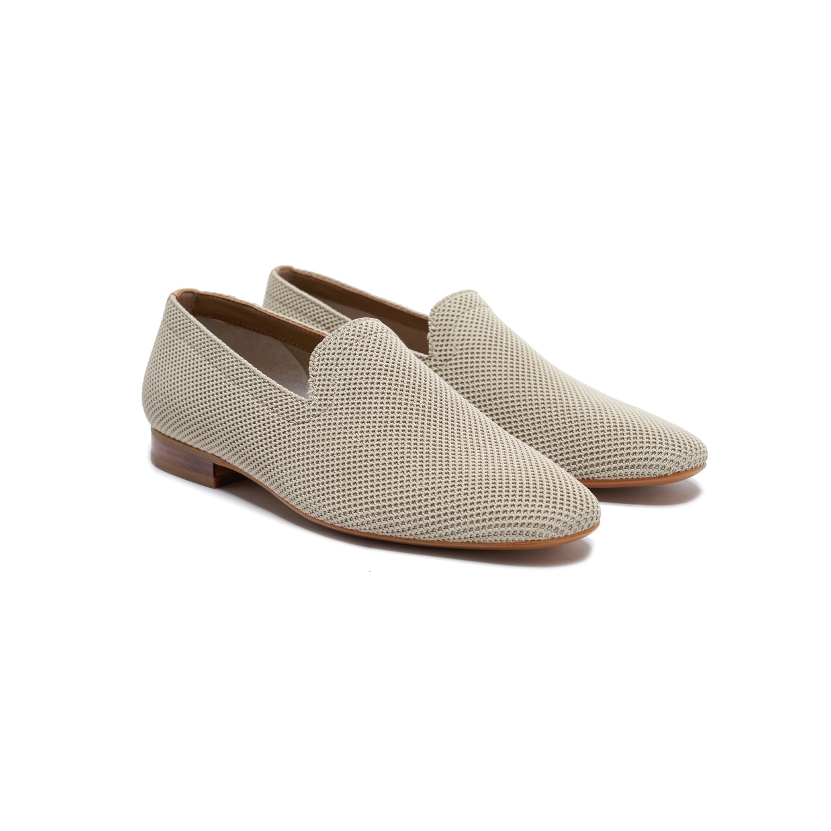 AiciBerllucci Apricot Knit &Calfskin Leather Upper&Cow Leather Lining-Aina- Women Knit Flat Shoes,Comfort Loafers Penny Moccasins-Slip-on Shoes- Knit Driving Loafers -Round Toe Walking Fashion