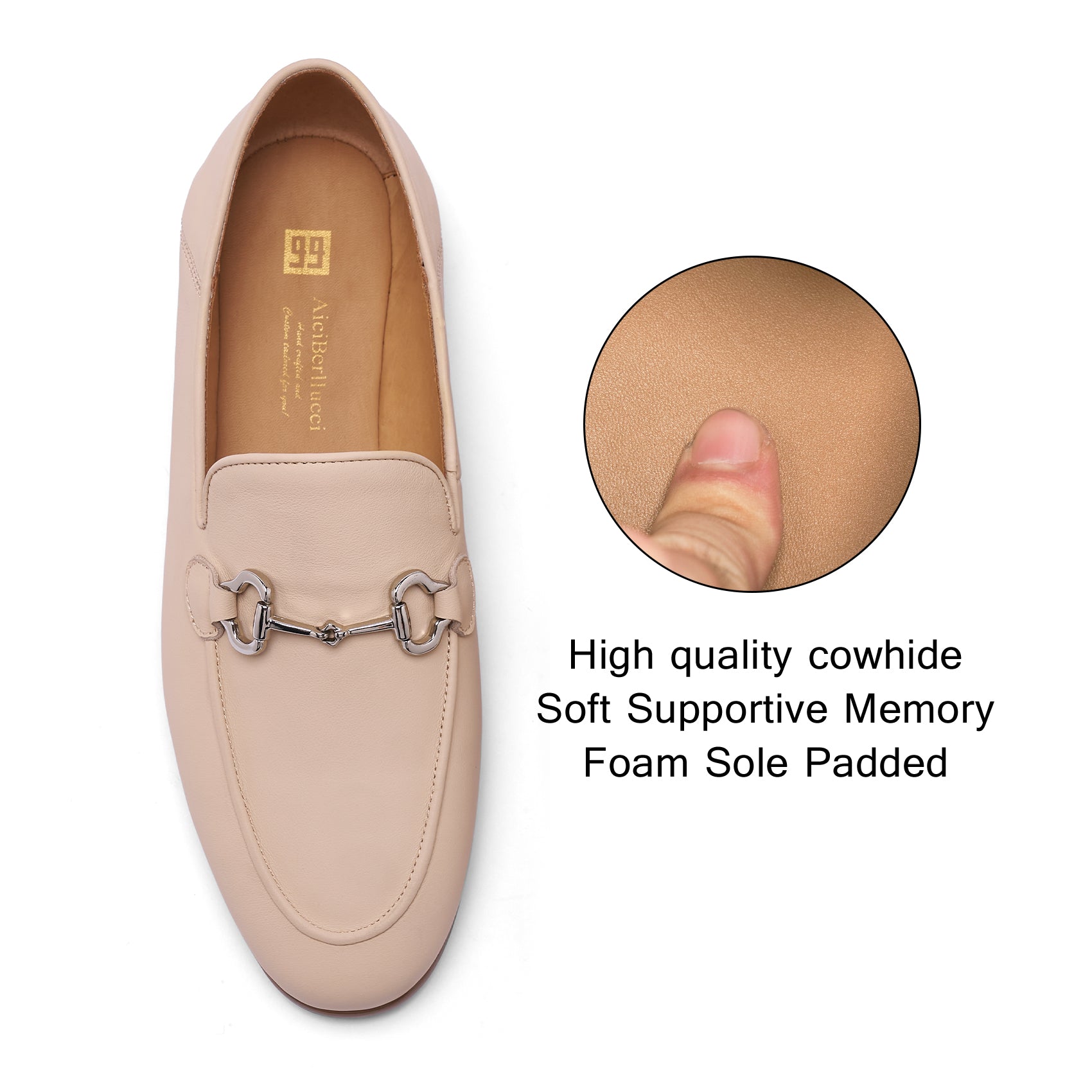 AiciBerllucci Women's Leather Loafer,Casual Loafers Shoes, Slip on Loafers Shoes for Women,Soft Comfort Flat Loafer Shoes for Ladies  Light Apricot COCO