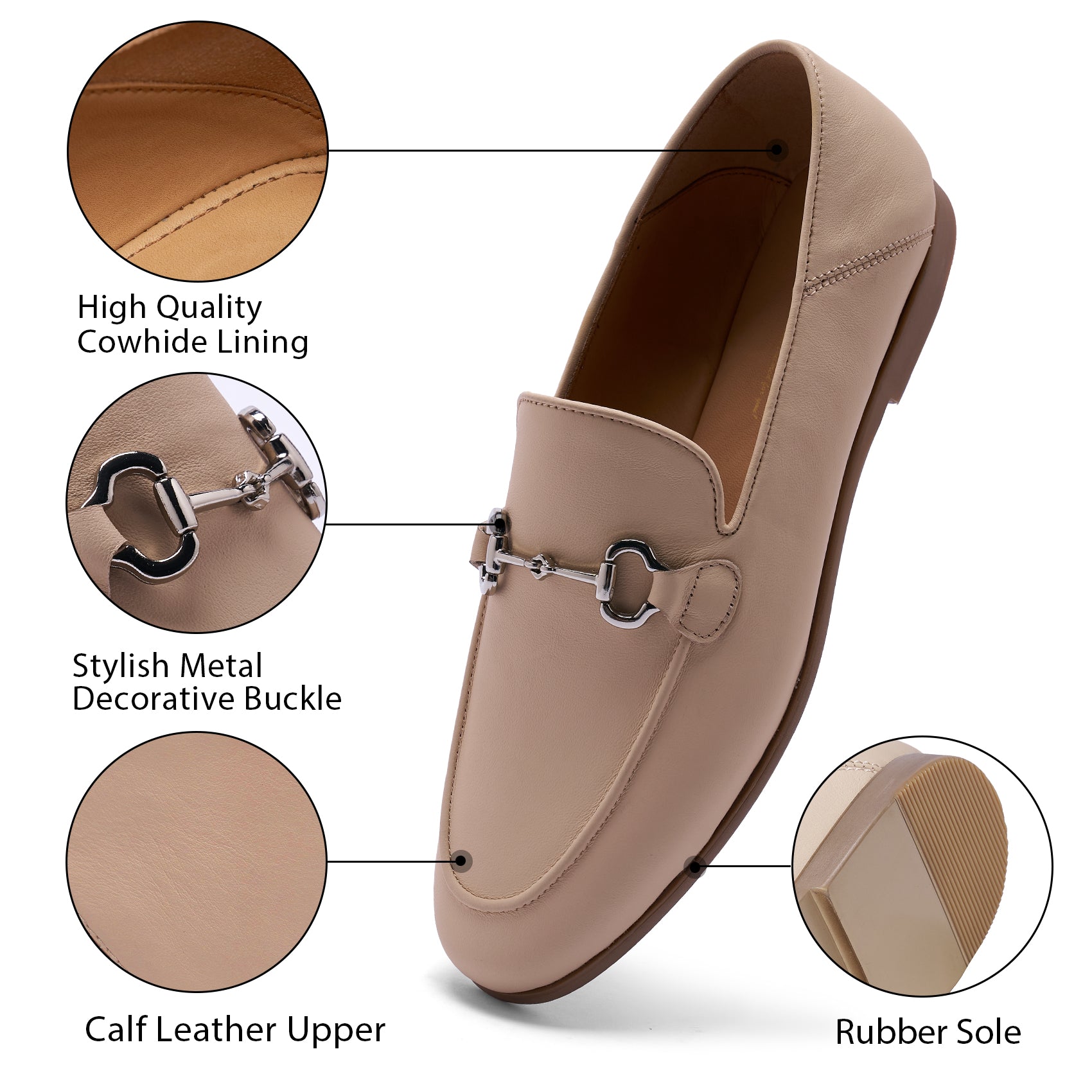 AiciBerllucci Women's Leather Loafer,Casual Loafers Shoes, Slip on Loafers Shoes for Women,Soft Comfort Flat Loafer Shoes for Ladies  Light Apricot COCO