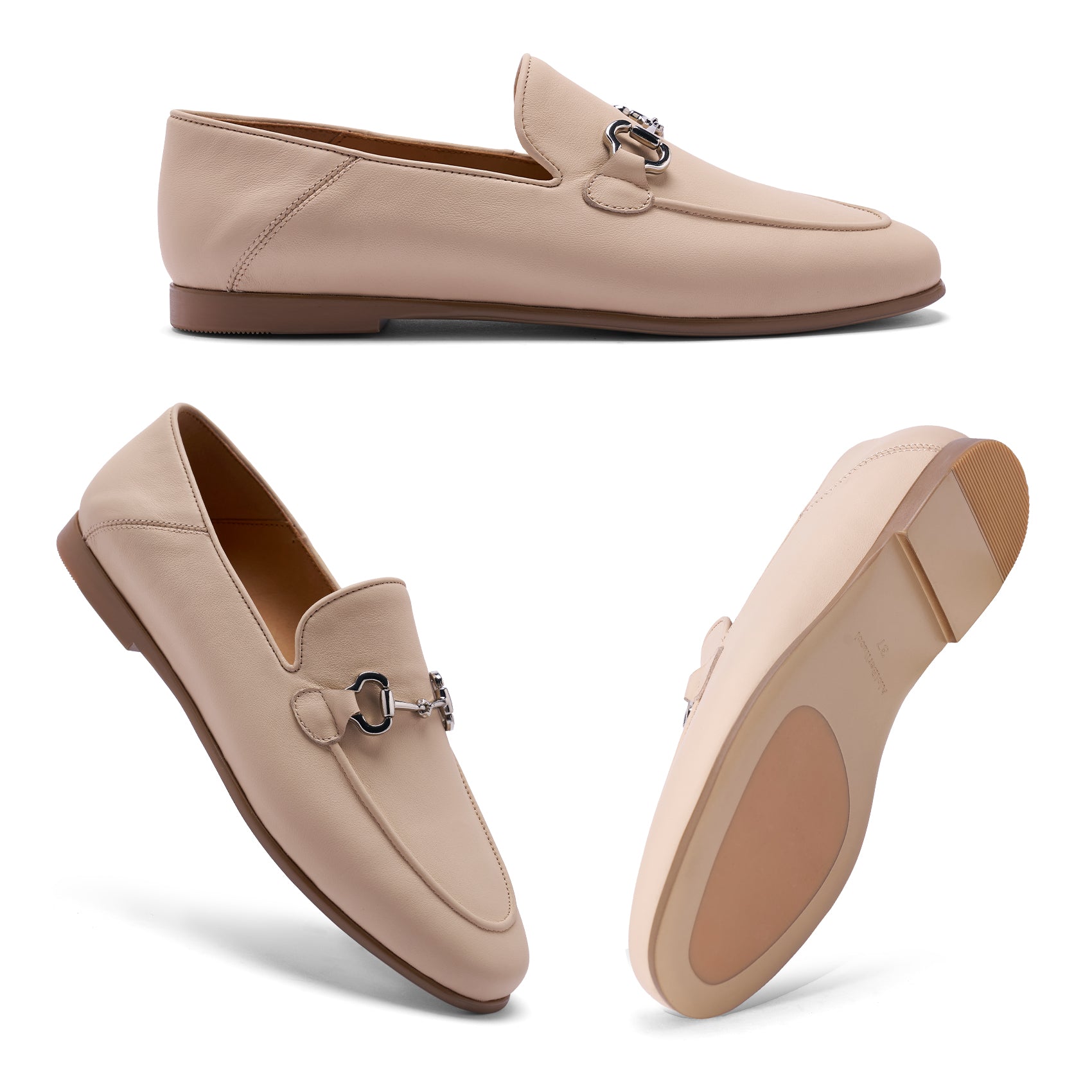 AiciBerllucci Women's Leather Loafer,Casual Loafers Shoes, Slip on Loafers Shoes for Women,Soft Comfort Flat Loafer Shoes for Ladies  Light Apricot COCO