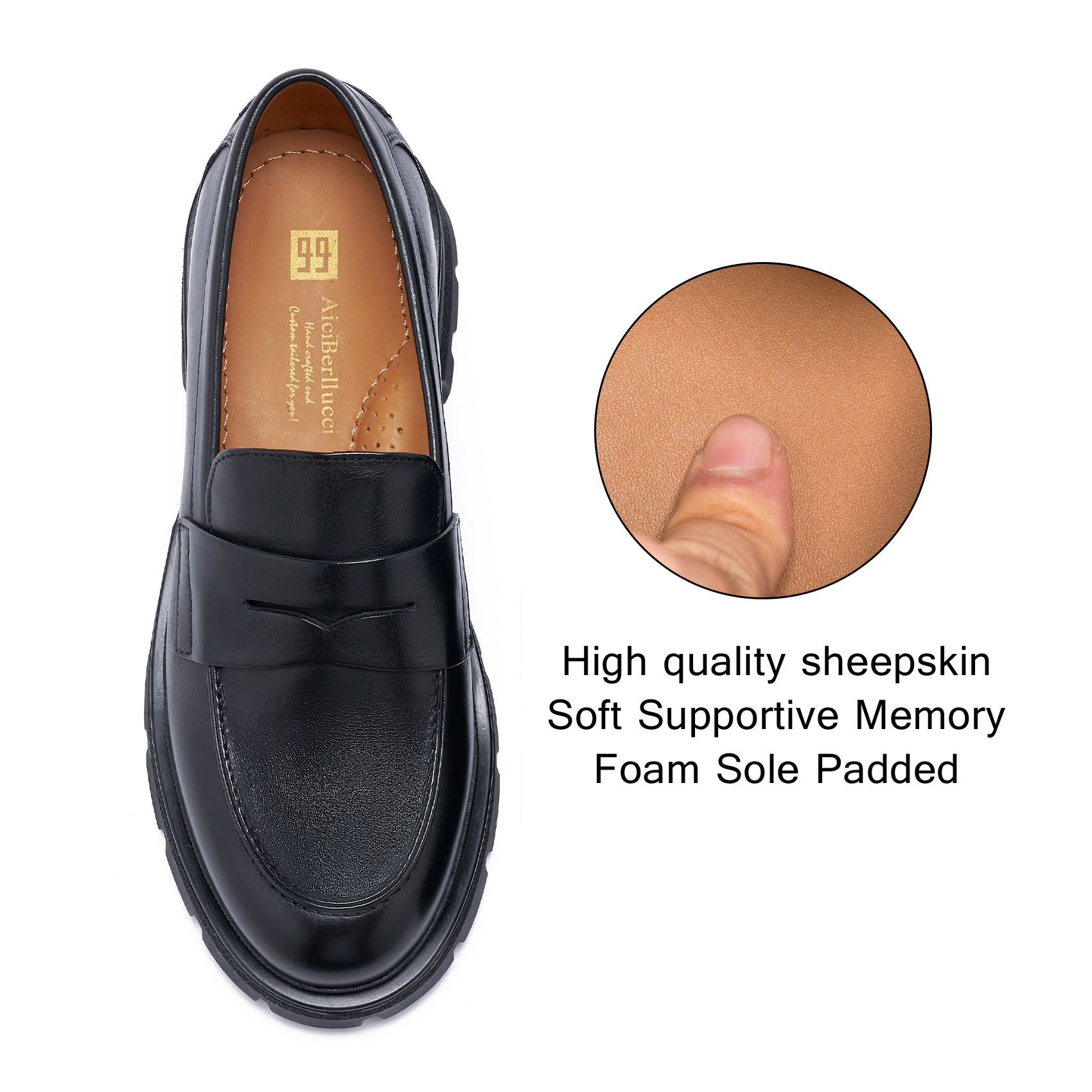 AiciBerllucci Loafers for Women, Business Casual Shoes, Women's Loafers & Slip-Ons, Womens Chunky Loafers Comfortable Platform Loafers for Women Black