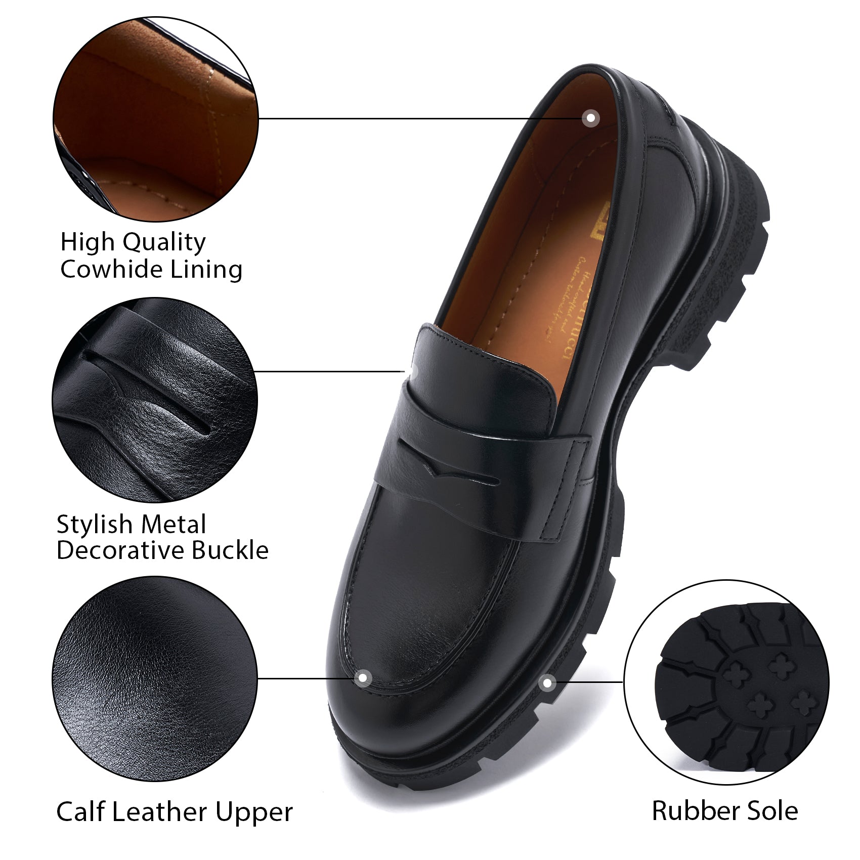 AiciBerllucci Loafers for Women, Business Casual Shoes, Women's Loafers & Slip-Ons, Womens Chunky Loafers Comfortable Platform Loafers for Women Black