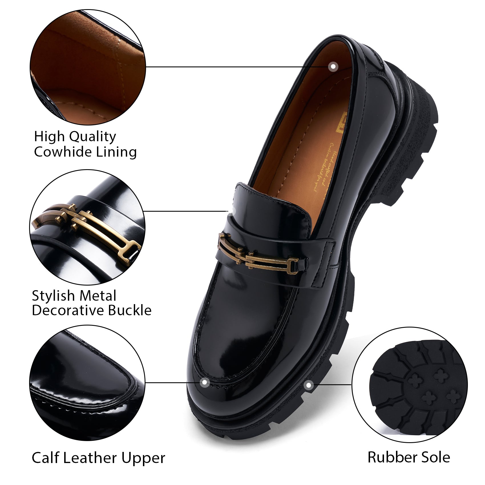 AiciBerllucci Loafers for Women, Business Casual Shoes, Women's Loafers & Slip-Ons, Womens Chunky Loafers Comfortable Platform Loafers for Women Black