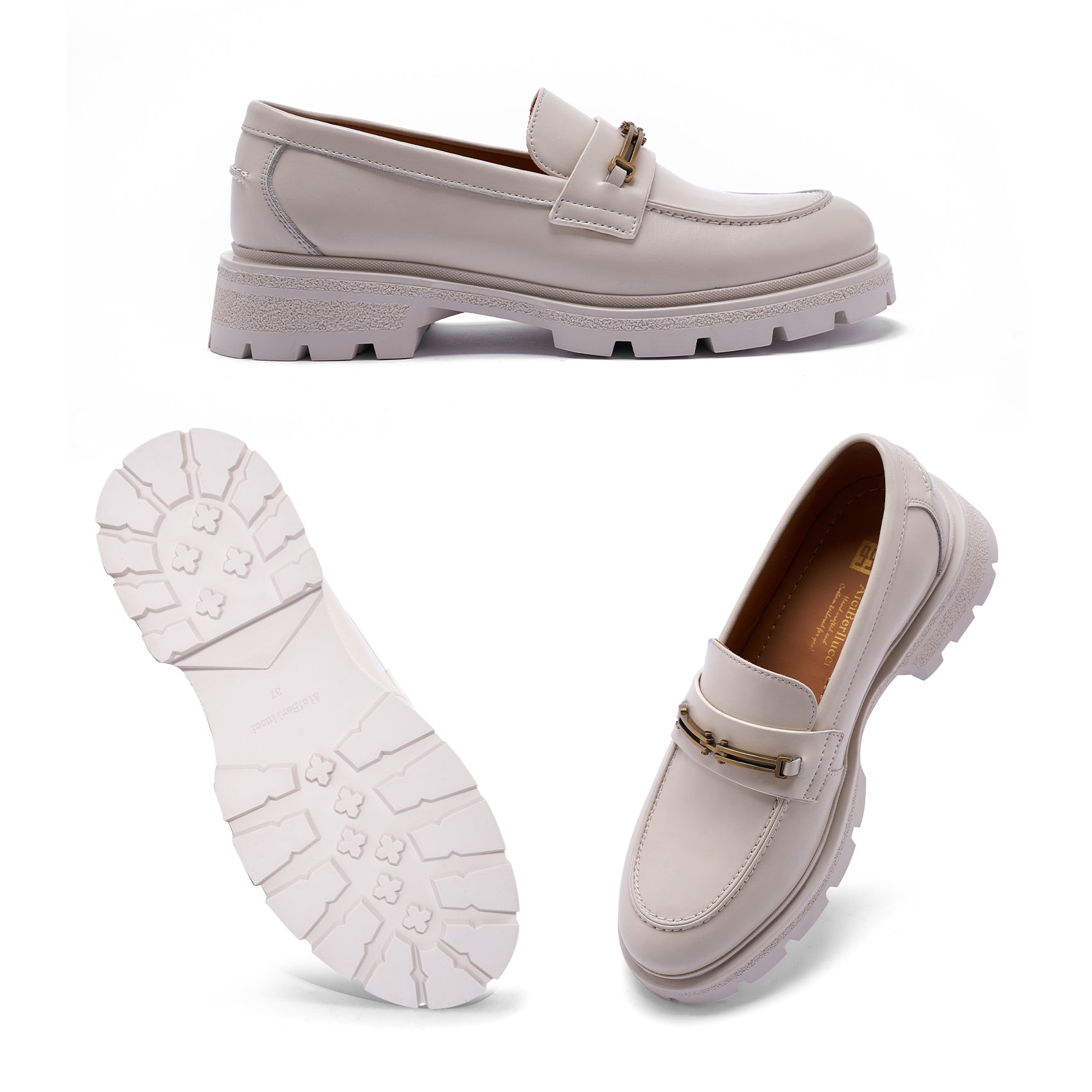 AiciBerllucci Loafers for Women, Business Casual Shoes, Women's Loafers & Slip-Ons, Womens Chunky Loafers Comfortable Platform Loafers for WomenWhite