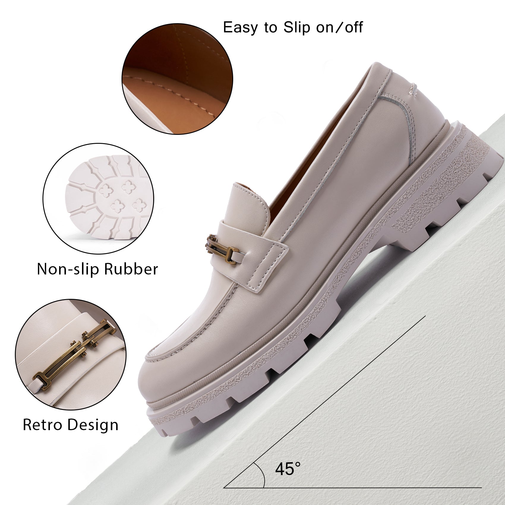 AiciBerllucci Loafers for Women, Business Casual Shoes, Women's Loafers & Slip-Ons, Womens Chunky Loafers Comfortable Platform Loafers for WomenWhite