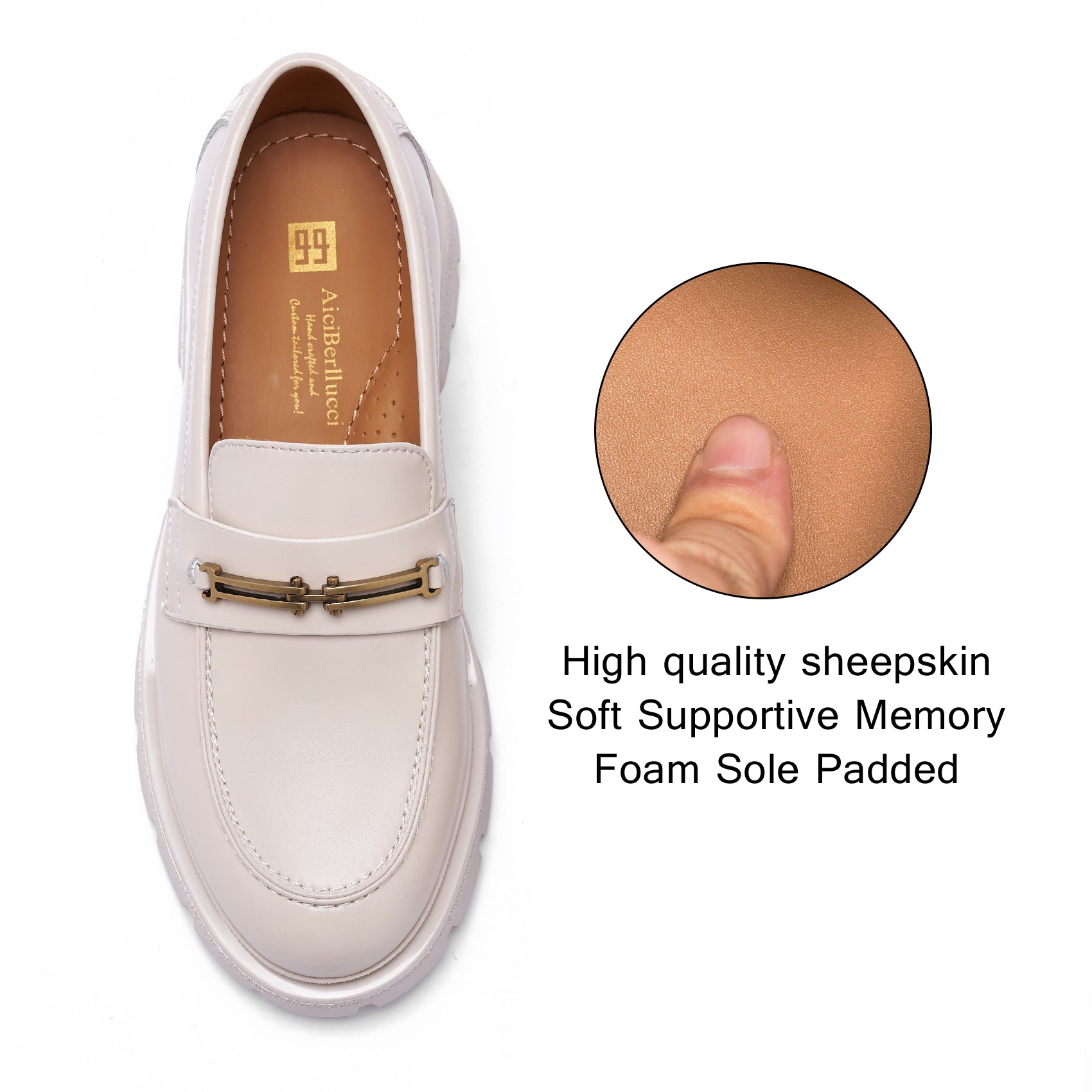 AiciBerllucci Loafers for Women, Business Casual Shoes, Women's Loafers & Slip-Ons, Womens Chunky Loafers Comfortable Platform Loafers for WomenWhite