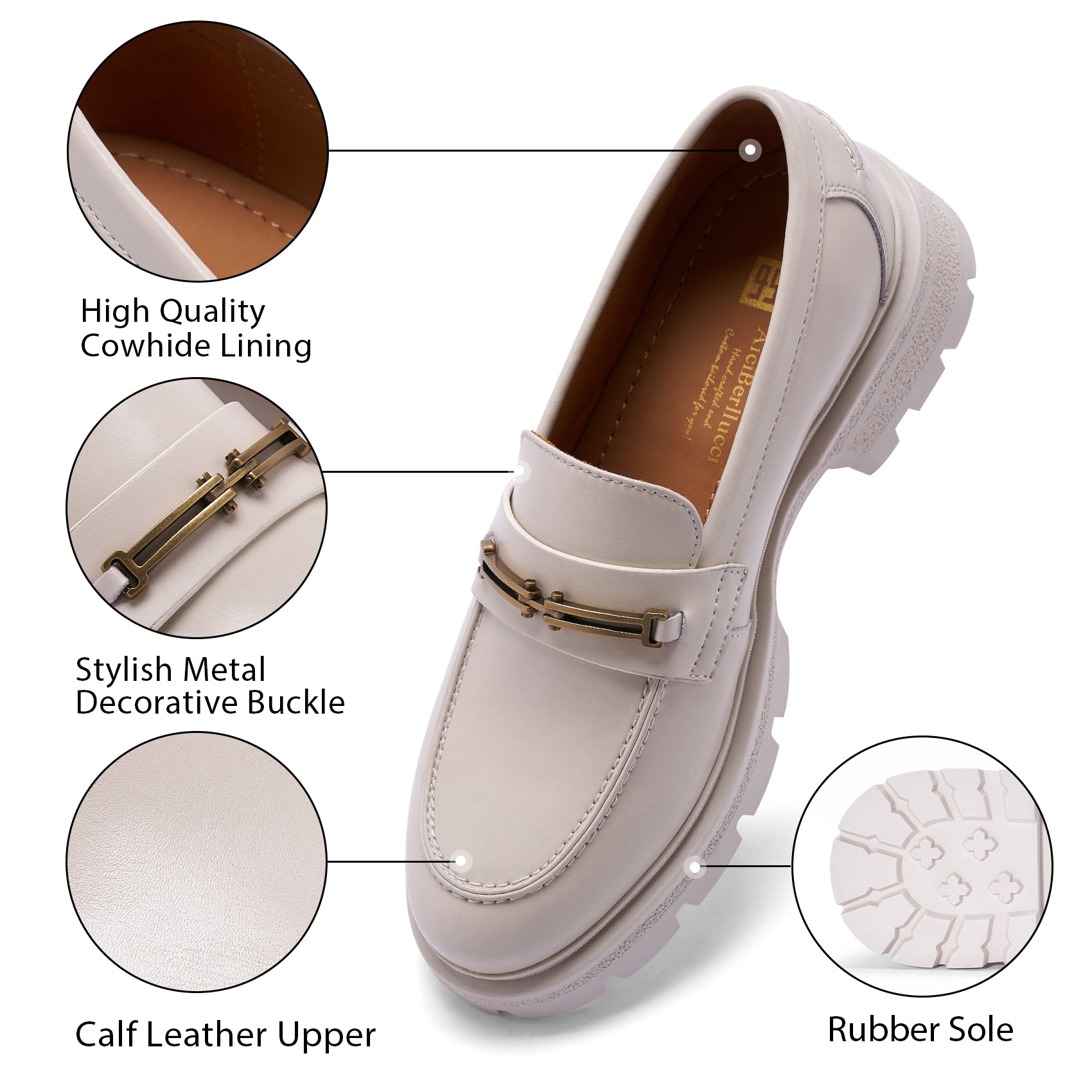 AiciBerllucci Loafers for Women, Business Casual Shoes, Women's Loafers & Slip-Ons, Womens Chunky Loafers Comfortable Platform Loafers for WomenWhite