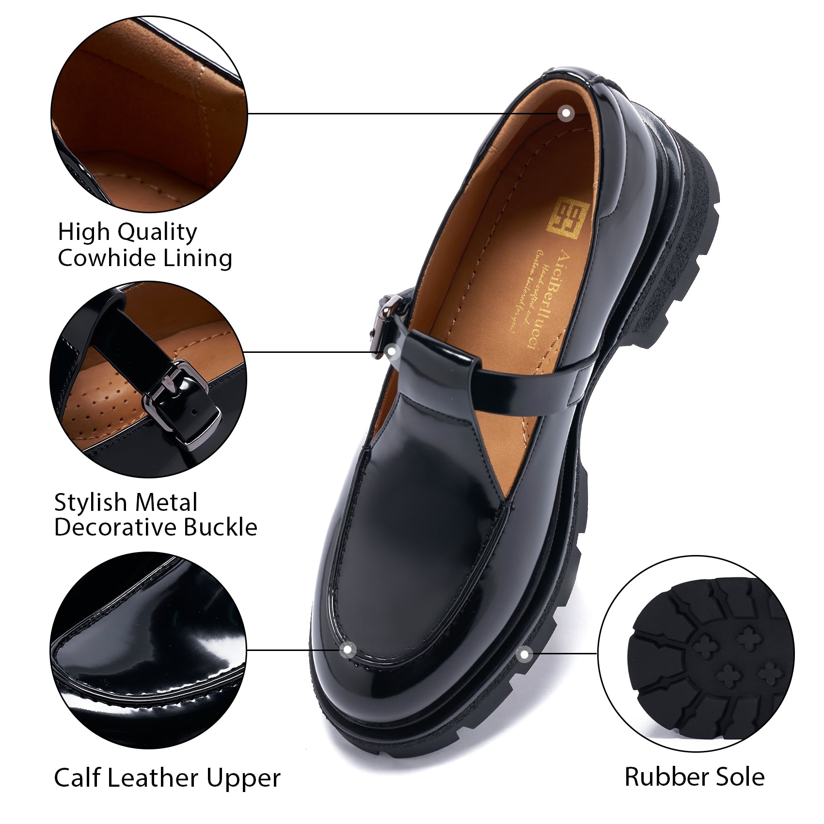 AiciBerllucci Loafers for Women, Business Casual Shoes, Women's Loafers & Slip-Ons, Womens Chunky Loafers Comfortable Platform Loafers for Women Black