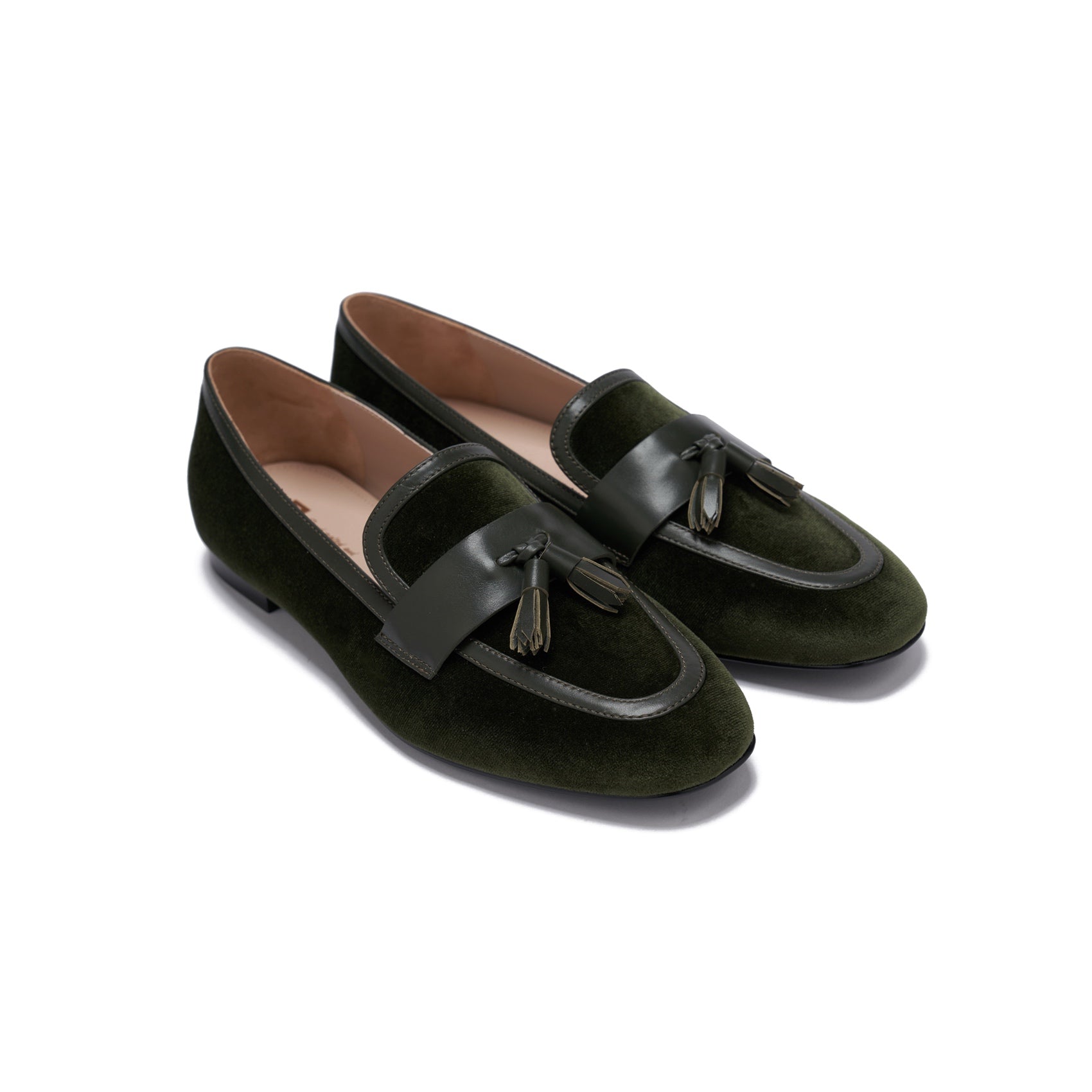 AiciBerllucci  Women's Loafer Shoes Casual   Dark Green  Velvet Flat Shoes for Women Ladies Tassel