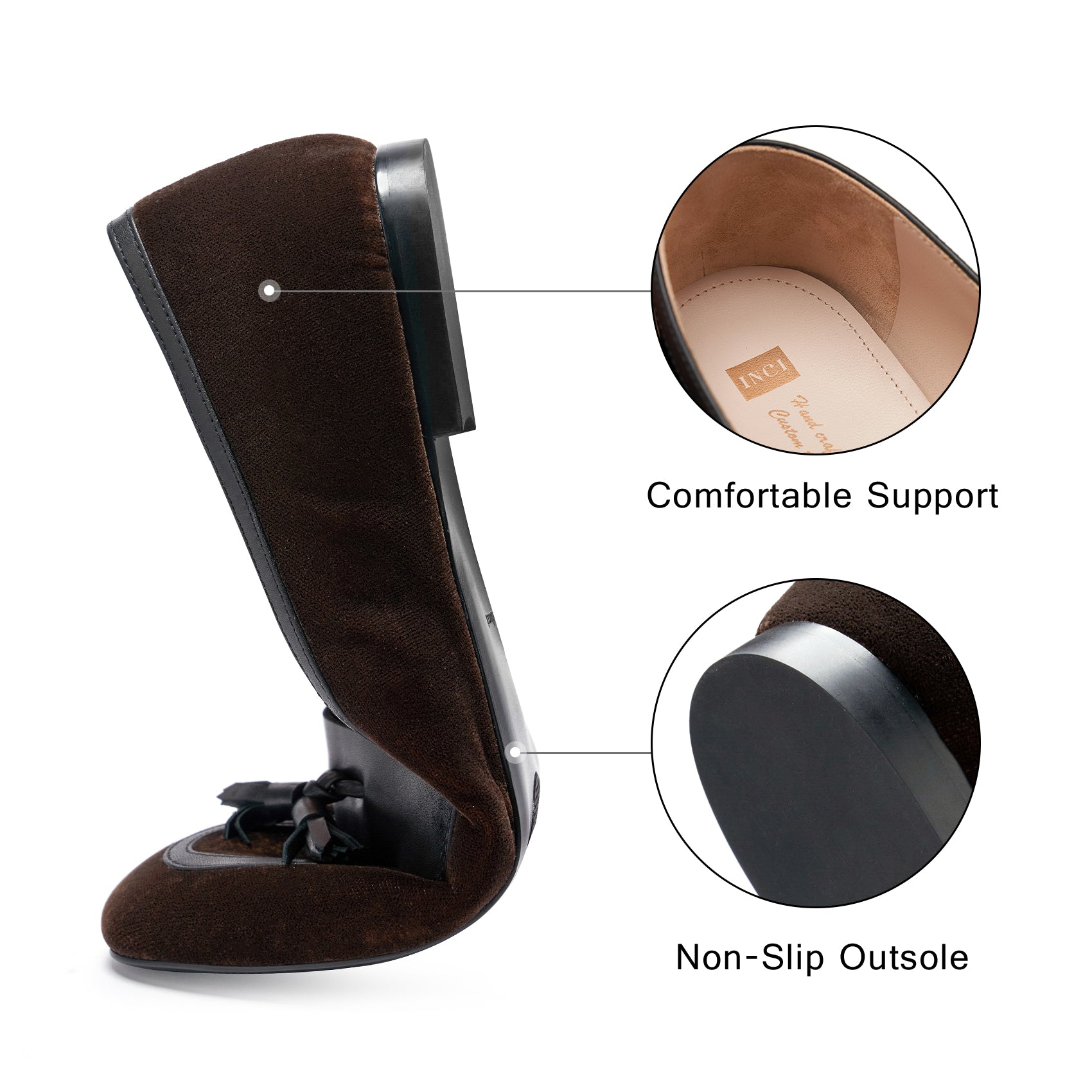 AiciBerllucci  Women's Loafer Shoes Casual Dark Coffee Velvet Flat Shoes for Women Ladies Tassel