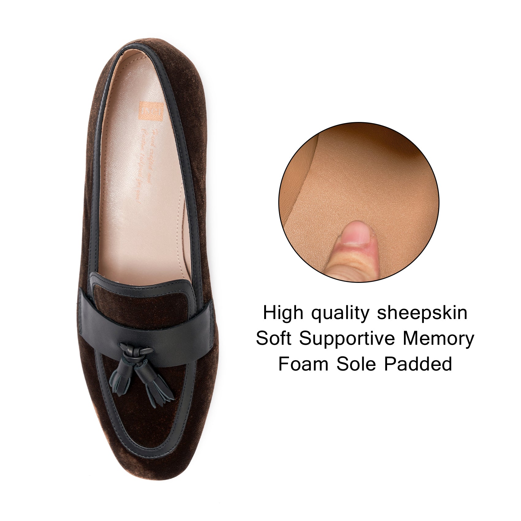 AiciBerllucci  Women's Loafer Shoes Casual Dark Coffee Velvet Flat Shoes for Women Ladies Tassel