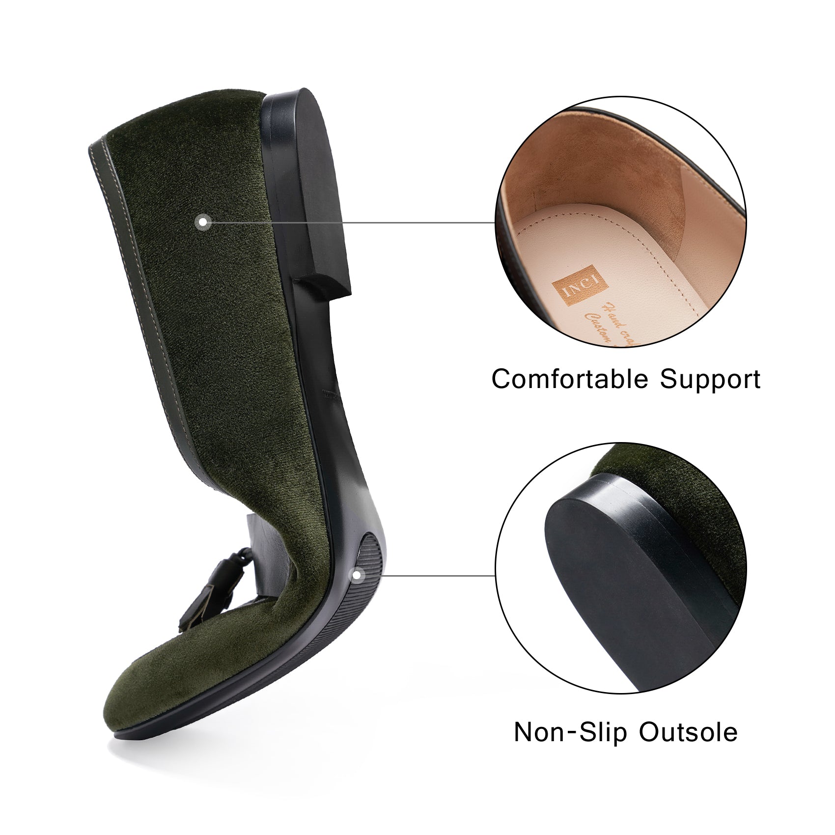 AiciBerllucci  Women's Loafer Shoes Casual   Dark Green  Velvet Flat Shoes for Women Ladies Tassel