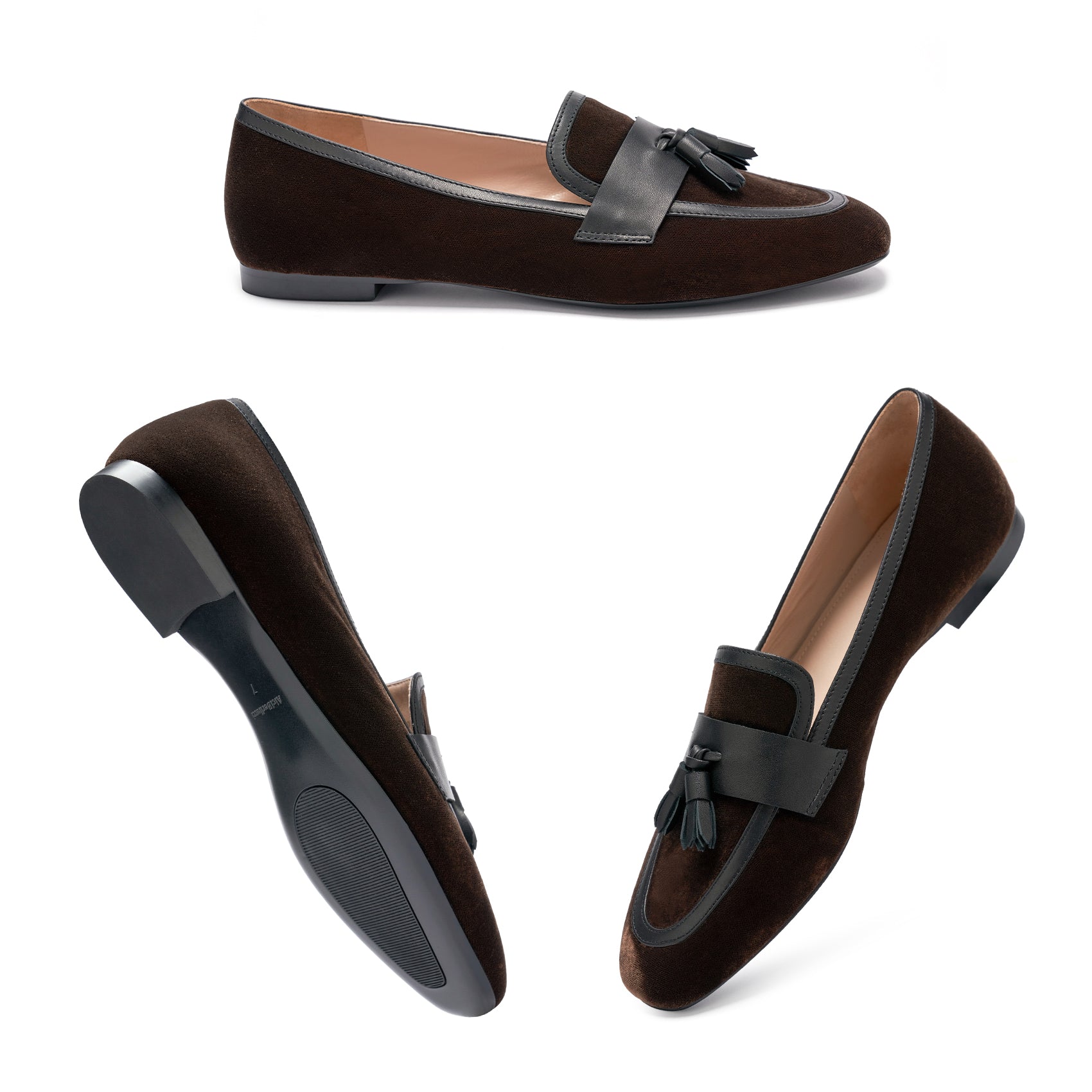 AiciBerllucci  Women's Loafer Shoes Casual Dark Coffee Velvet Flat Shoes for Women Ladies Tassel
