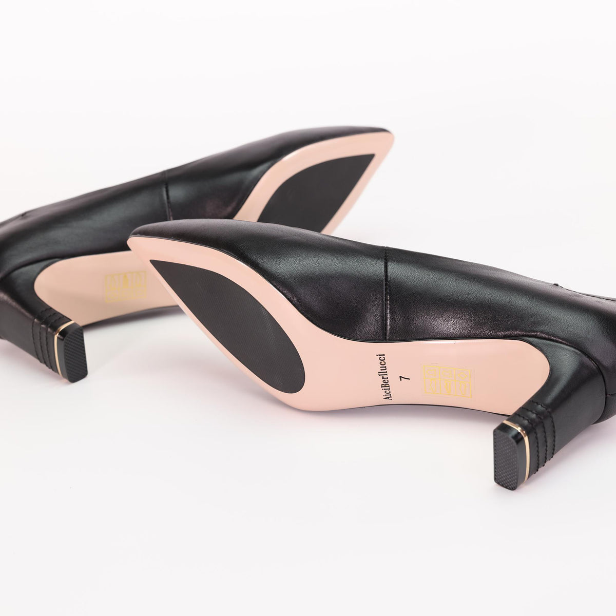 AiciBerllucci  Black Sheepskin Leather & Sheepskin lining-Bella-Women Pumps Shoes Closed Toe Mid Heels  Pointed Toe Heel Office Business Heels Comfortable Leather Pumps for Women