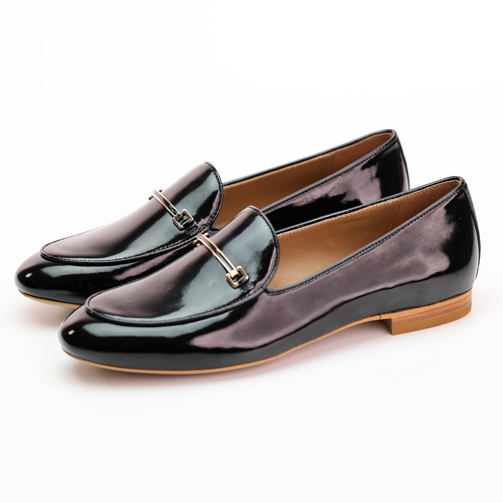 AiciBerllucci Black Patent Leather upper  and Sheepskin lining- Prime-Women's Leather Loafer- Sleek Loafers Slip on Shoes-Casual Flat Shoes