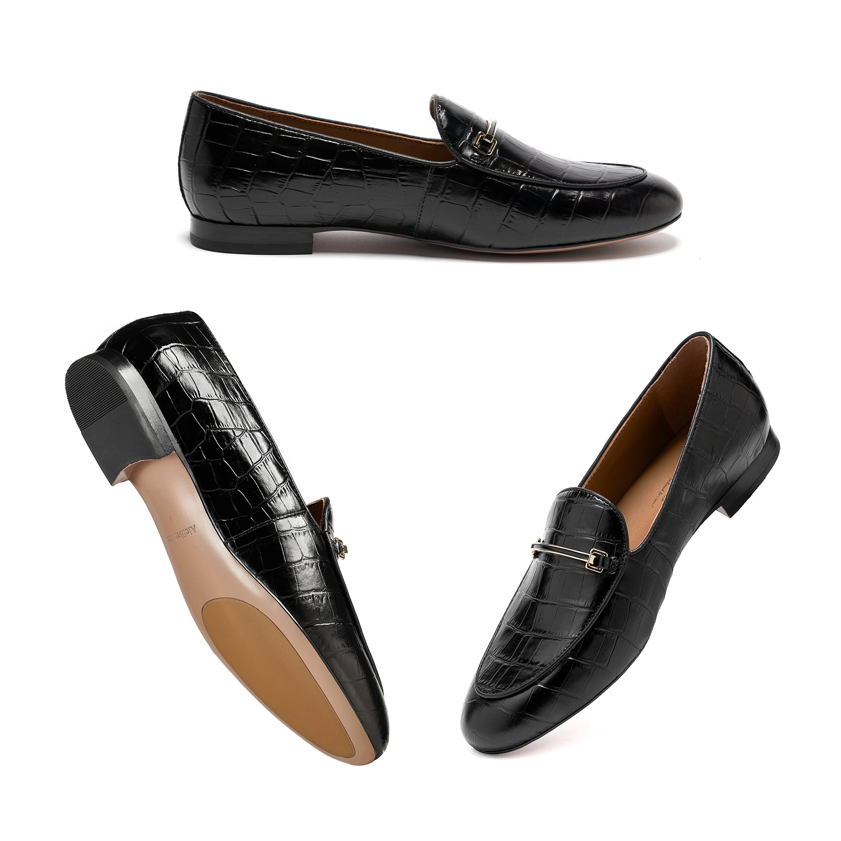 AiciBerllucci-Prime-Black Crocodile Embossed Leather  Women's Loafers & Slip-Ons Comfortable Wide Loafers for Women Casual Women's Flats Driving Shoes