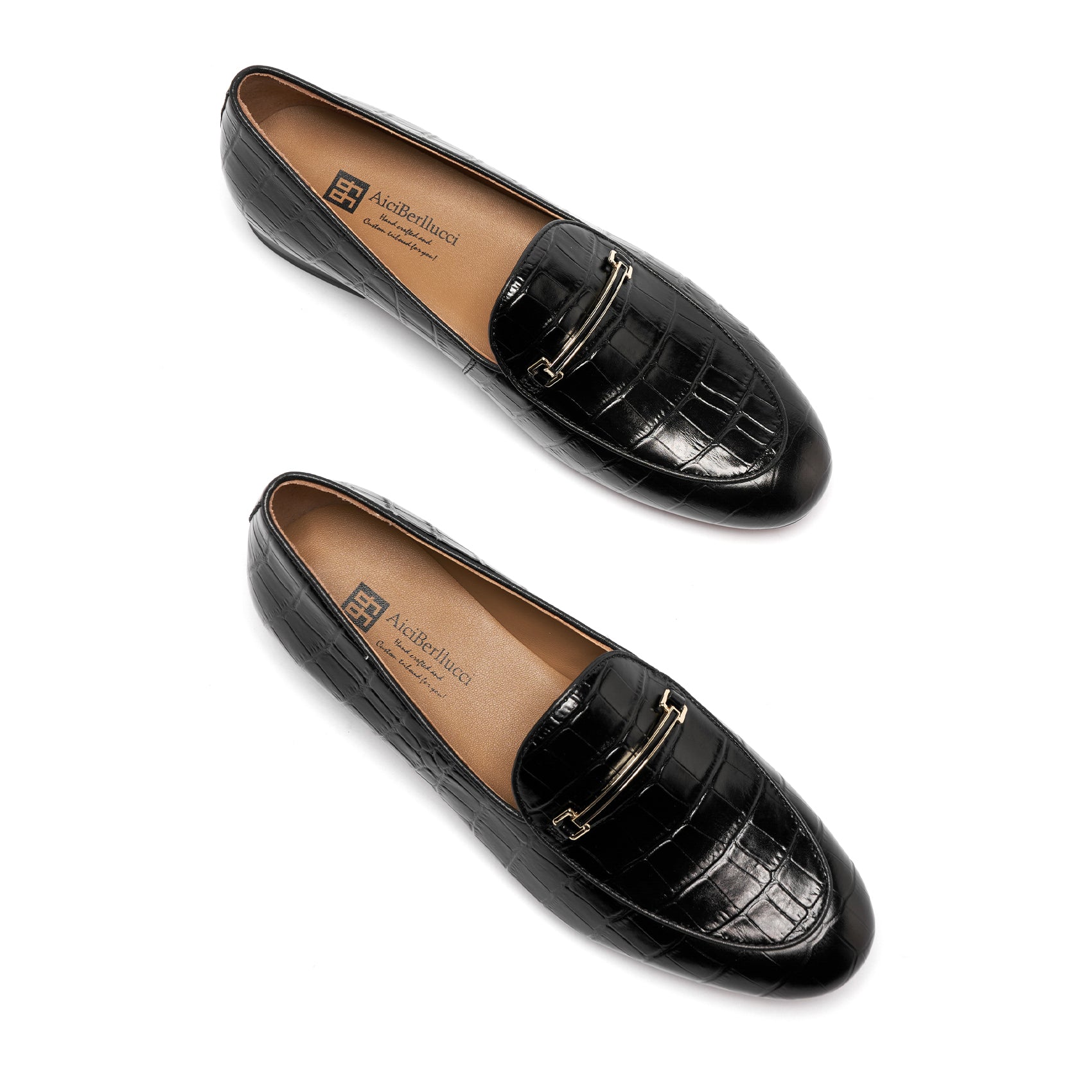 AiciBerllucci-Prime-Black Crocodile Embossed Leather  Women's Loafers & Slip-Ons Comfortable Wide Loafers for Women Casual Women's Flats Driving Shoes