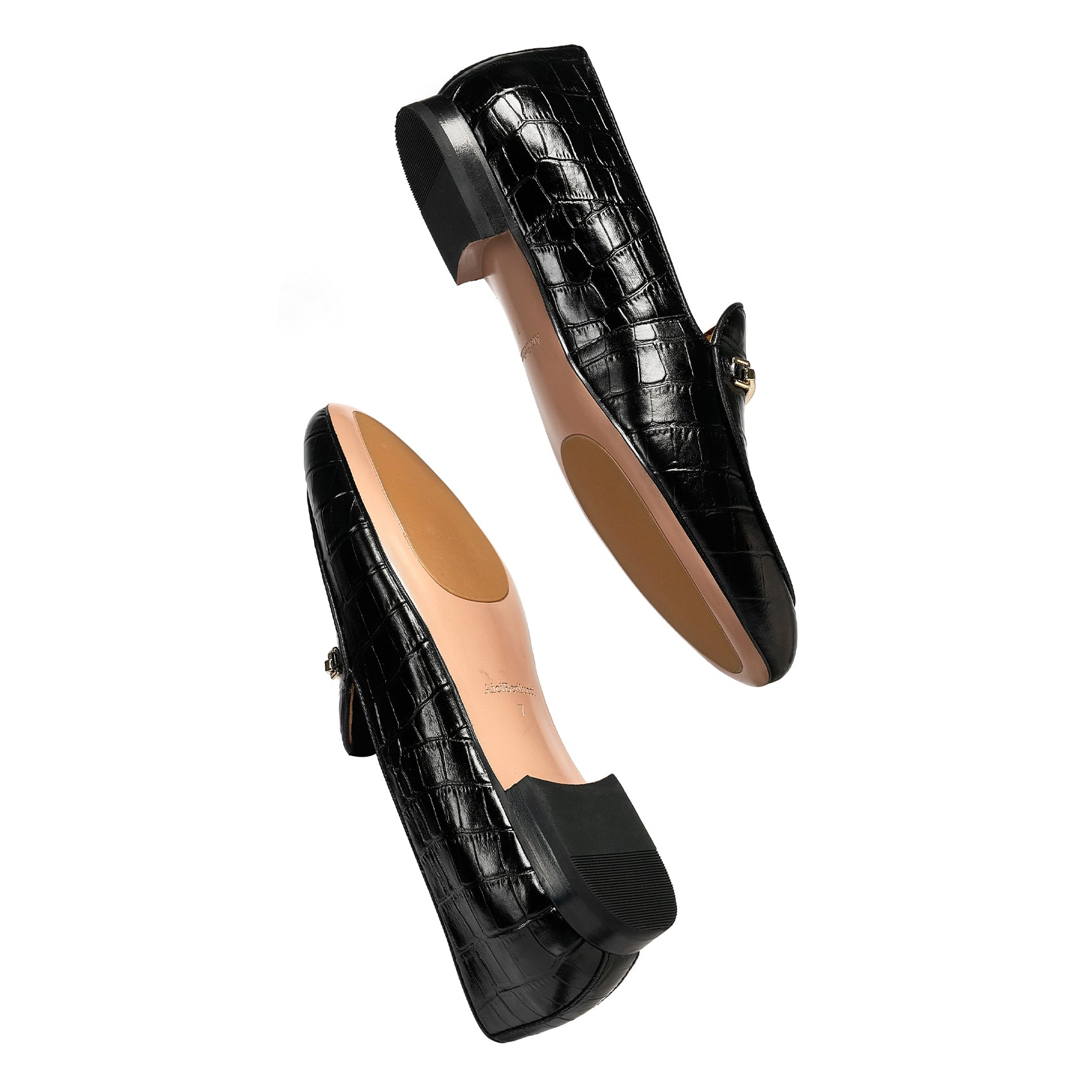 AiciBerllucci-Prime-Black Crocodile Embossed Leather  Women's Loafers & Slip-Ons Comfortable Wide Loafers for Women Casual Women's Flats Driving Shoes